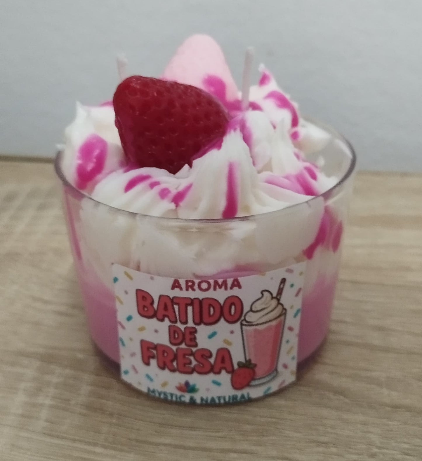 Vela batido de fresa cera de soja