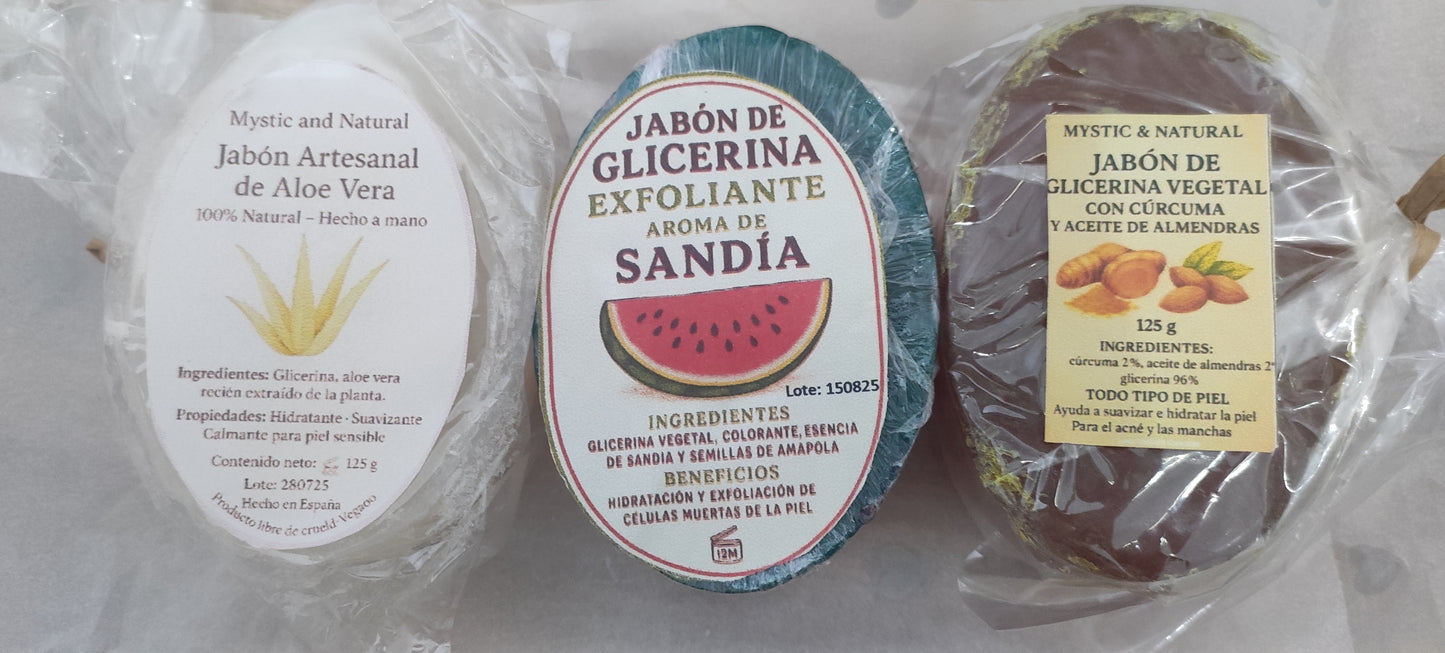 Jabón pack 3 jabones sandia cúrcuma aloe